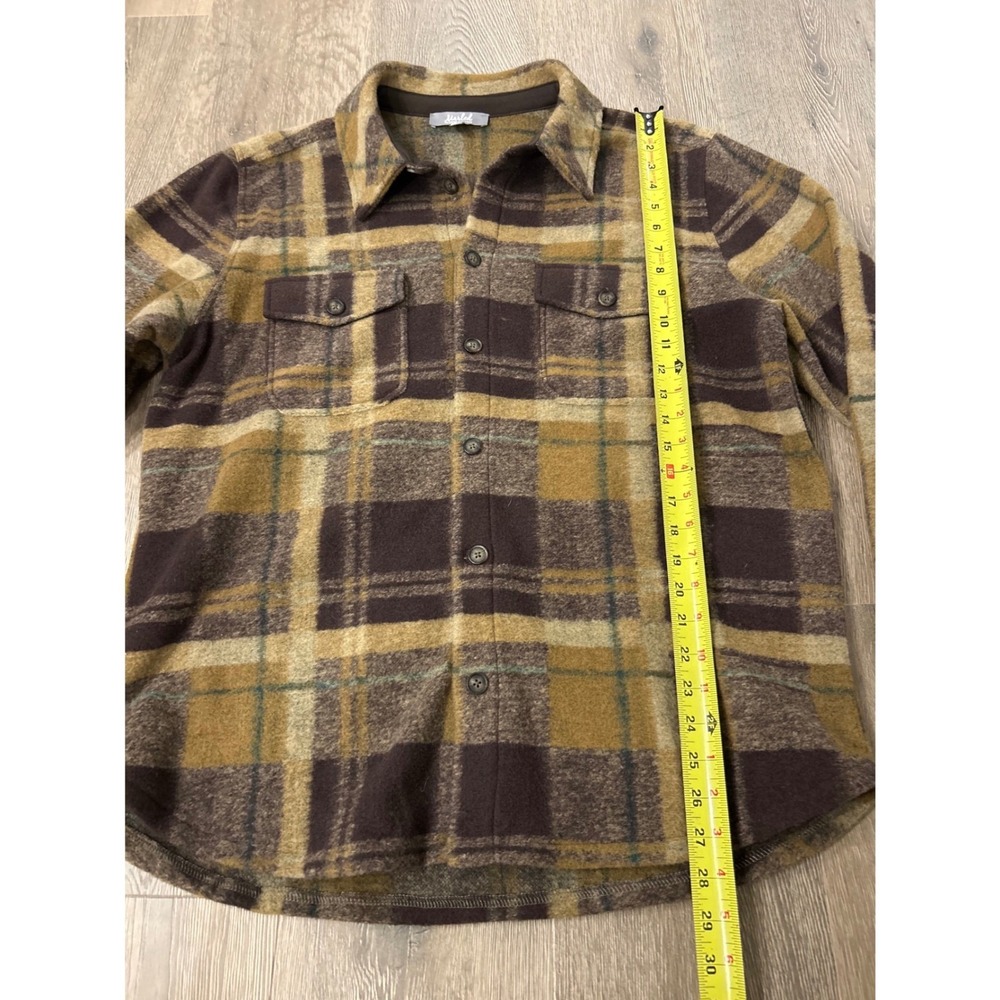 Marled Reunited Clothing Mens Plaid Flannel Shirt Jacket Elbow Patches Brown M - Picture 7 of 10